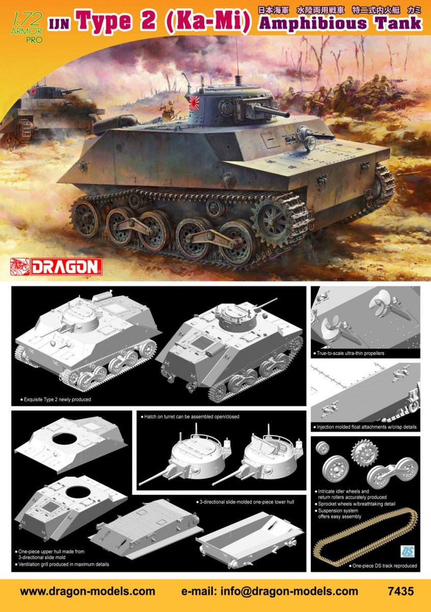 Dragon 7435 Japanese Type 2 (Ka-Mi) Amphibious Tank 1/72 – zdjęcie 2