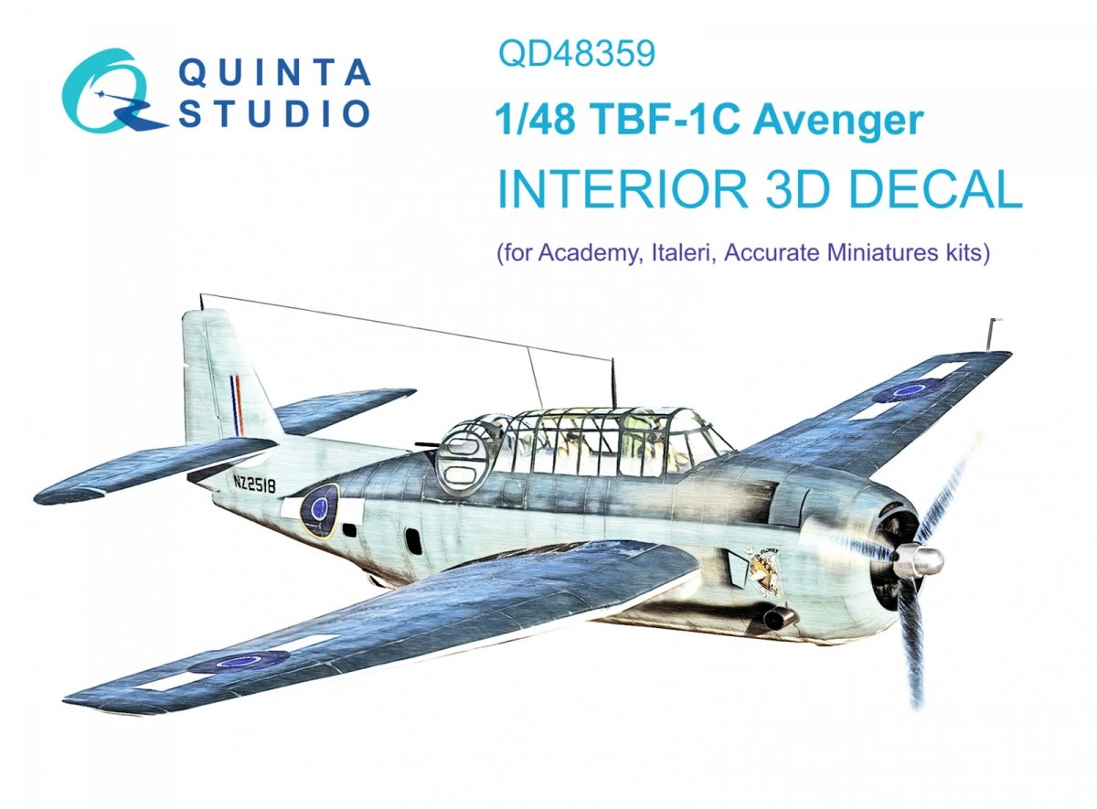 Quinta Studio QD48359 TBF-1 Avenger 3D-Printed &amp;amp; colored Interior on decal paper (Academy) 1/48