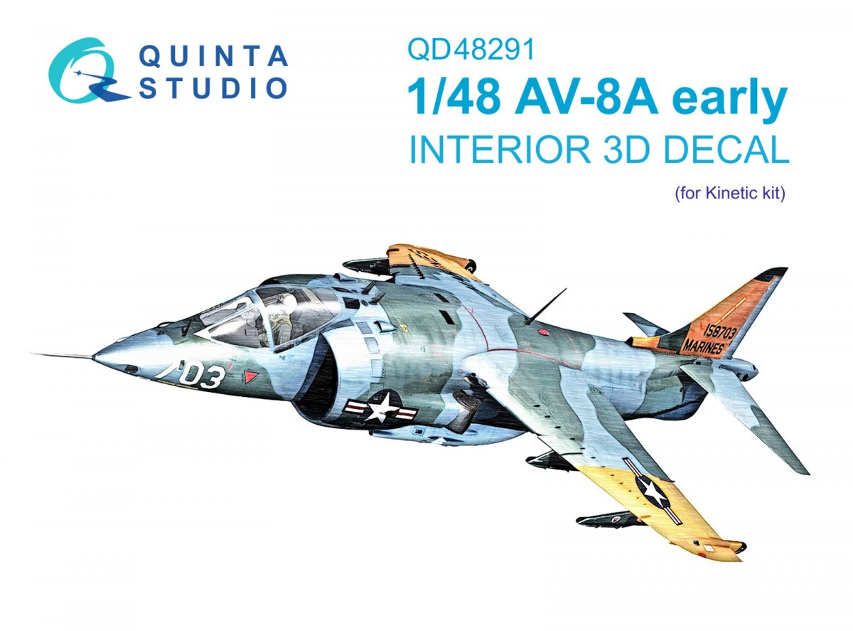 Quinta Studio QD48291 AV-8A Early 3D-Printed &amp;amp; coloured Interior on decal paper (Kinetic) 1/48