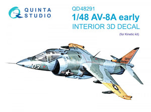 Quinta Studio QD48291 AV-8A Early 3D-Printed &amp;amp; coloured Interior on decal paper (Kinetic) 1/48