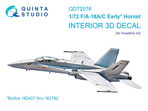 Quinta Studio QD72076 F/A-18A/C early 3D-Printed &amp;amp; colored Interior on decal paper (Academy) 1/72