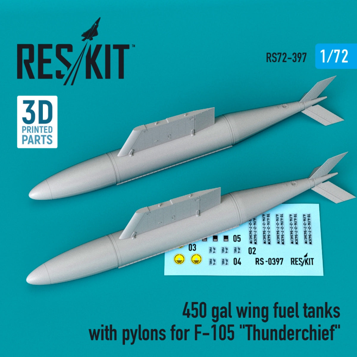RESKIT RS72-0397 450 GAL WING FUEL TANKS WITH PYLONS FOR F-105 "THUNDERCHIEF" (2 PCS) 1/72
