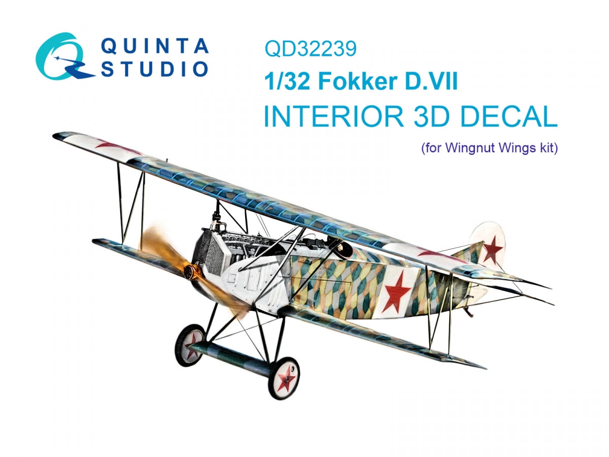 Intérieur imprimé en 3D et coloré pour Fokker D.VII (Wingnut Wings) - Quinta Studio QD32239, échelle 1/32