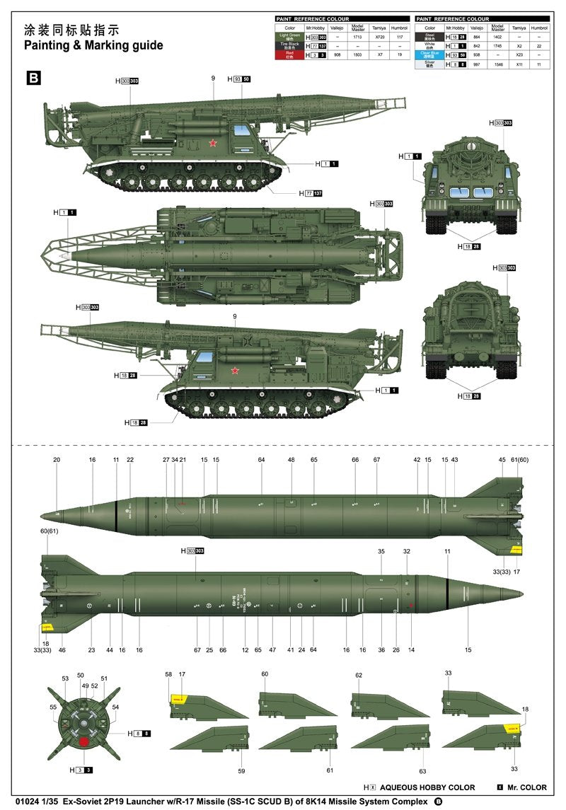 Trumpeter 01024 Ex-Soviet 2P19 Launcher w/R-17 Missile SS-1C SCUD B of 8K14 Missile System – image 2