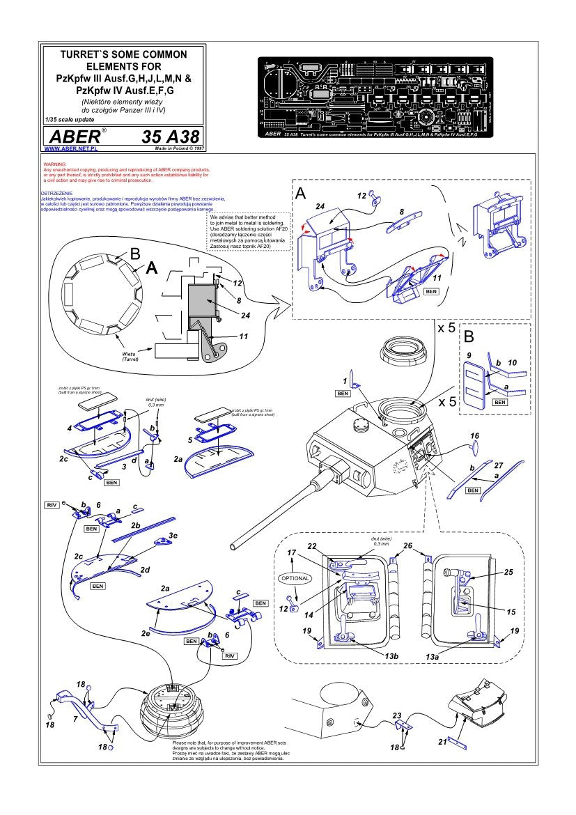 Aber 35A038 Wspólne elementy do wieży Pz.III G,H,J,L,M,N oraz Pz.IV E,F,G 1/35 – zdjęcie 4