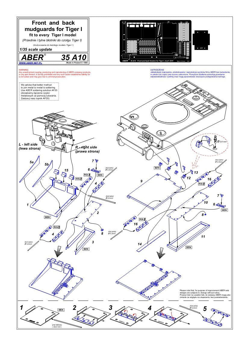 Aber 35A010 Przednie i tylnie błotniki do Tiger I 1/35 – zdjęcie 4