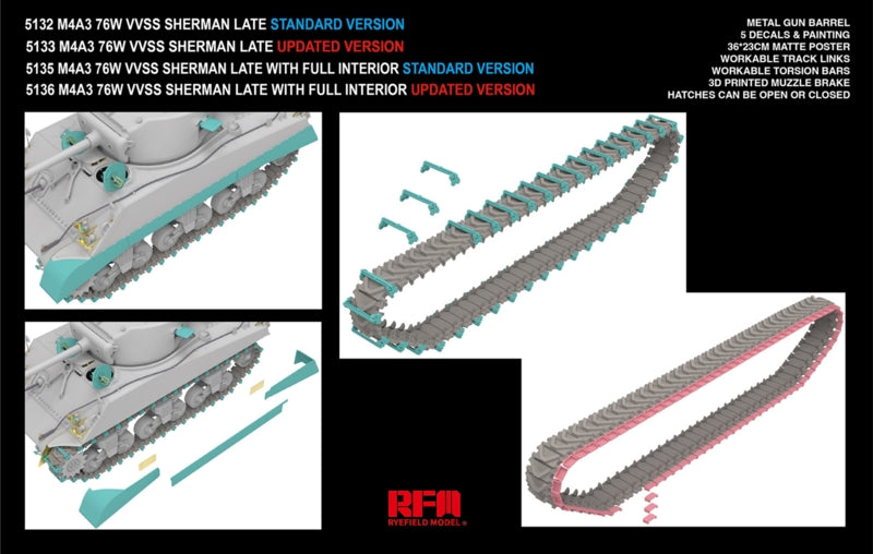 Rye Field Model 5132 M4A3 76W VVSS Sherman Late Standard Version 1/35 – zdjęcie 3