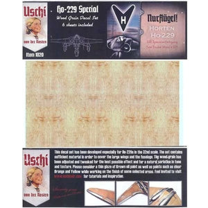 Uschi van der Rosten 1020 Horten Ho-229 Special Wood Grain Decal Set for Zoukei-Mura 1/32