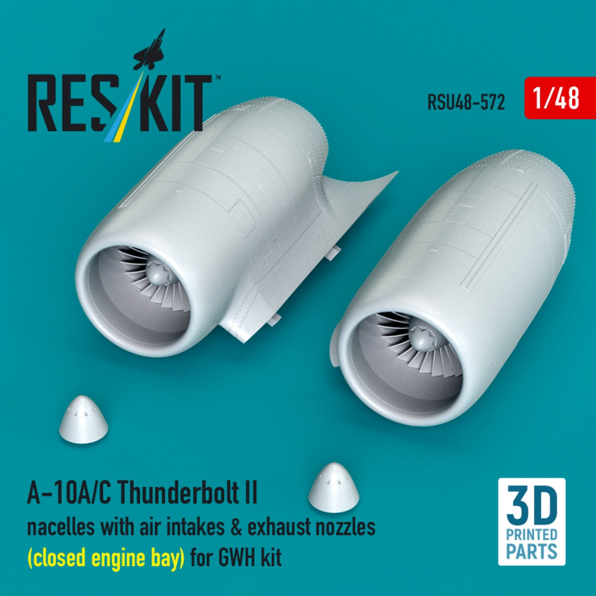 RESKIT RSU48-0578 A-10A/C Thunderbolt II nacelles with air intakes & exhaust nozzles (close engine bay) for GWH kit (3D Printed) 1/48