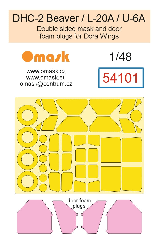 Omask 54101 1/48 DHC-2 Beaver / L-20A / U-6A Double Sided Mask and Door Foam Plugs (for Dora Wings) 1/48